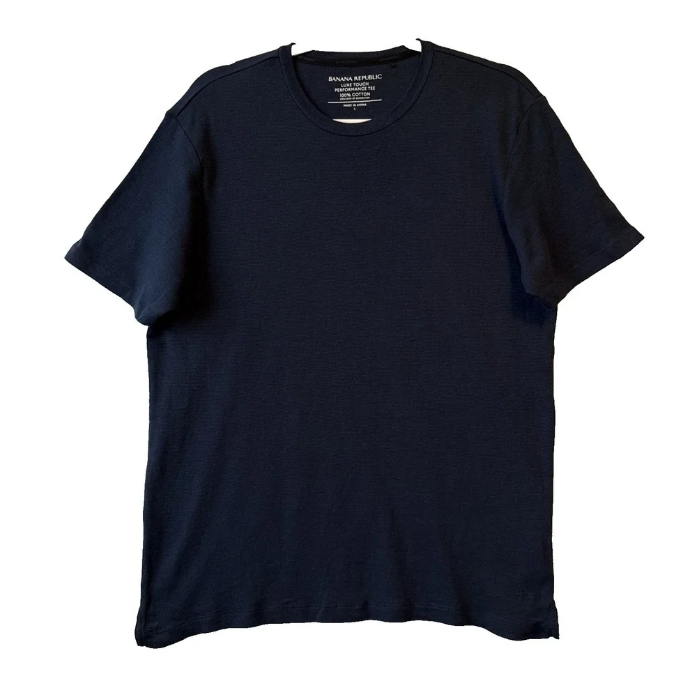 Banana Republic Luxe Touch Performance Tee T Shirt L Blue Mini Stripe Cotton